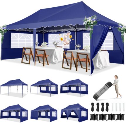 HOTEEL 10x20 Pop up Canopy Tents with Removeble Sidewalls,Outdoor Gazebo with Wheeled Bag & 4 Sandbags,for Patio,Wedding,Backyard,Camping,Parties,Event