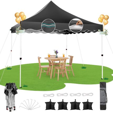 HOTEEL 10x10 Pop Up Canopy Outdoor Shade, Easy Up Sun Shelter with One Person Set Up Center Lock, Commercial Instant Canopy Tent, Portable Instant Camping Beach Canopy Tents for Parties, Beach